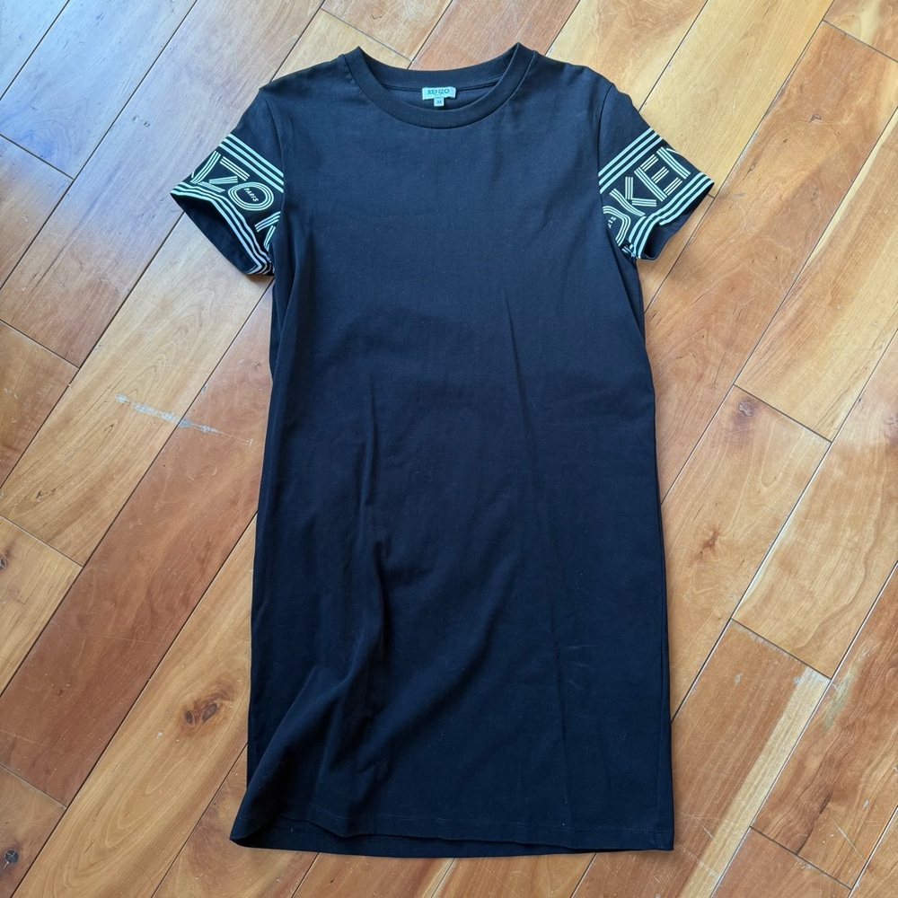 Kenzo Black Crewneck Tee Dress with Subtle Logo Tag